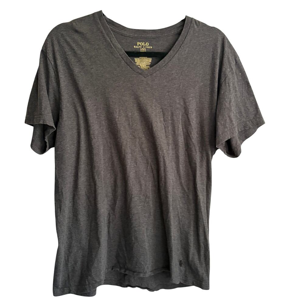 Polo Ralph Lauren Mens V Neck Tee L Charcoal Gray Black Shirt T Shirt